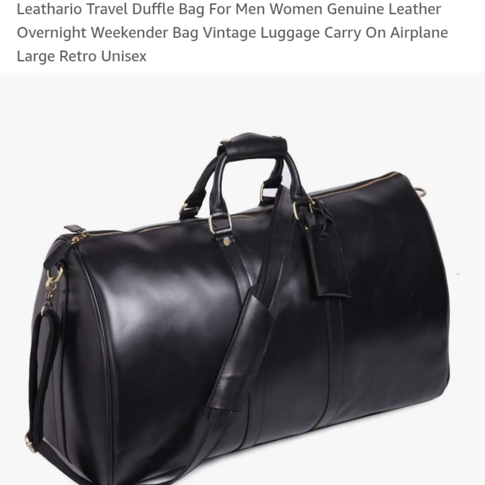 Black Leather Travel Duffle Bag